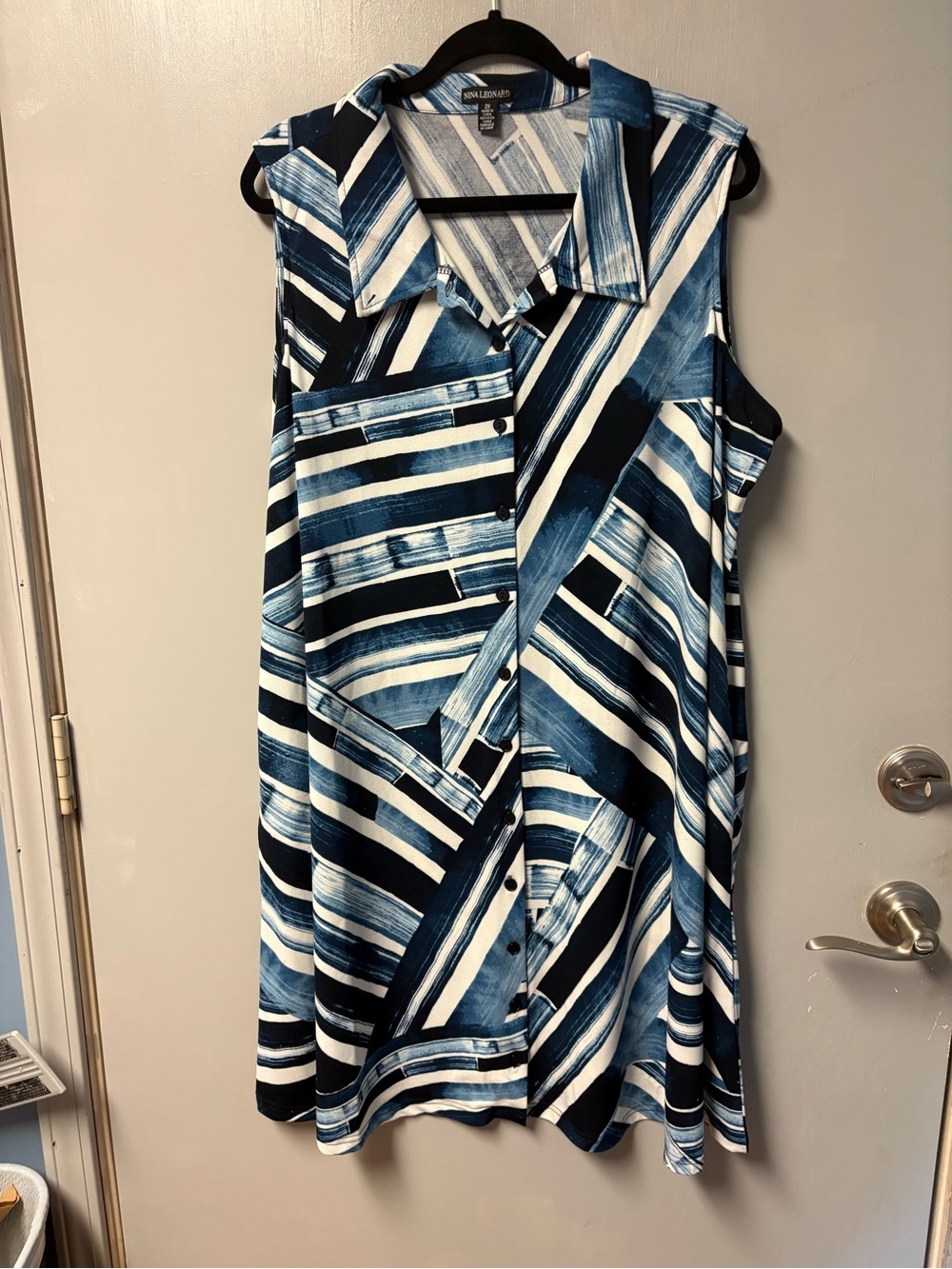 Blue & White Striped Sleeveless Shirt Dress - size 2x